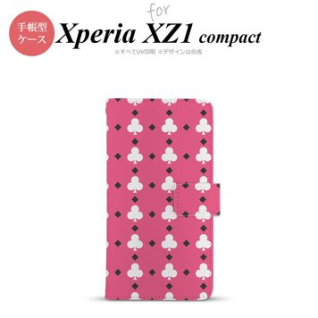 【手帳型 スマホ カバー ケース】【SO02K】【エクスペリア XZ1】手帳型 ケース SO-02K スマホ カバー Xperia XZ1 Compact エクスペリア トランプ(クラブ) ピンク×白 nk-004s-so02k-dr536【メール便送料無料】