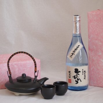 国産美濃焼 黒千代香2合セット2客ツル付(450g)恒松酒造 自家栽培米純米焼酎ひのひかり (熊本県) 720ml