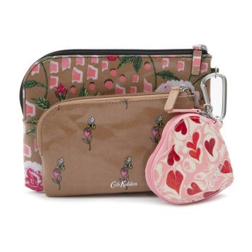 キャスキッドソン Cath Kidston ポーチ 3点セット 31042399 106277318430102 SET OF 3 POUCHES 小物入れ コインケース マルチケース CAMEL＋TEA ROSE モカブラウン系+ピンク系マルチ