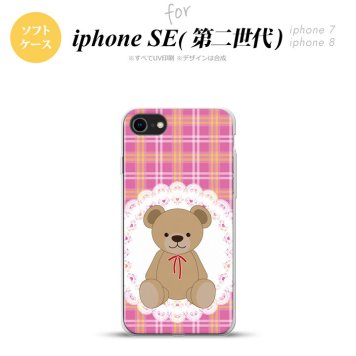 iPhoneSE 2 第二世代 iPhone8&iPhone7 共用 スマホケース 背面カバー ソフトケース くま チェック レース ピンク おしゃれ かわいい かっこいい メンズ レディース nk-ise2-tp756