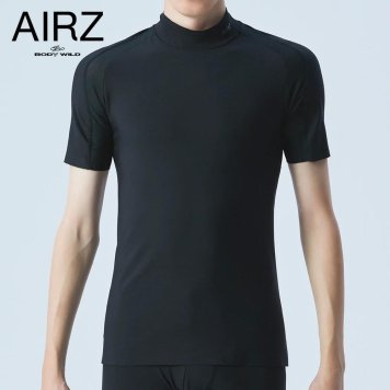 BODY WILD ボディワイルド AIRZ エアーズ スポーツ モックネックＴシャツ UVカット きりっぱなし カットオフ 転写プリント 無地 メンズ 年間 白 黒 グレー GUNZE グンゼ フィット アンダーシャツ 野球 ランニング 作業着 M-L BWZ013A GUNZE11