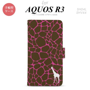 SH-04L/SHV44 AQUOS R3 手帳型スマホケース カバー キリン 影 ピンク  nk-004s-r3-dr416