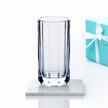 Tiffany ティファニー ファセット ラージ ベース クリスタルガラス 25cm 大理石 台座 Lサイズ セット 名入れ彫刻代込み オリジナルセット 名入れ ギフト プレゼント 還暦 退職 受賞 名前 刻印 法人記念品 正規品 紙袋付 大型 花瓶 Tiffany&Co.