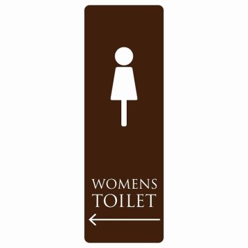 トイレ 案内 シール WOMENS ブラウン ホワイト 左 矢印 長方形 縦 方向案内 進路ドア 防水 屋内 屋外 サインステッカー ピクトサイン トイレマーク表示 案内 注意 施設 御手洗 TOILET おしゃれ シンプル 安全対策
