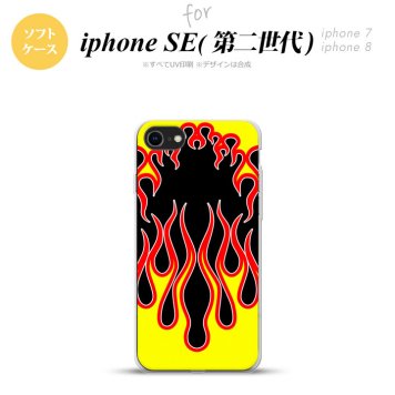 iPhoneSE 2 第二世代 iPhone8&iPhone7 共用 スマホケース 背面カバー ソフトケース ファイヤー 炎 黒 黄 おしゃれ かわいい かっこいい メンズ レディース nk-ise2-tp1301