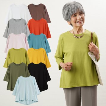 シニアファッション レディース 80代 70代 60代 90代 春夏 日本製 後ろタック七分袖丸首カットソー おばあちゃん 服 プレゼント 婦人服 女性 ミセス 祖母 お年寄り 老人 高齢者 ギフト（cbh-ft6-b28930）