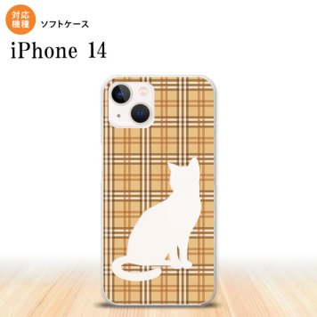 iPhone14 iPhone14 スマホケース 背面ケースソフトケース 猫 チェック B 茶 2022年 9月発売 nk-i14-tp956