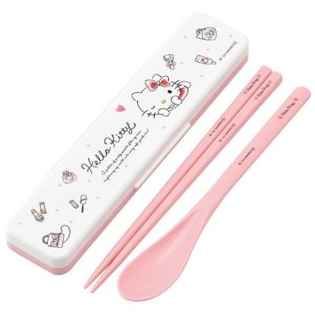 ハローキティ 水彩コスメ 抗菌 音のならないコンビセット 箸18cm スケーター ※送料無料(ポスト投函)
