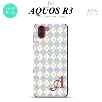 SH-04L SHV44 R3 AQUOS R3 スマホケース カバー アーガイル 青 グレー +アルファベット nk-r3-1413i