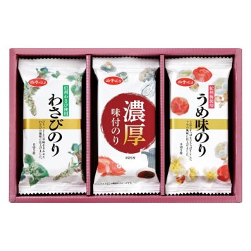 実りの秋の贈り物 味のりバラエティ詰合せ 白子のり セット内容/信州わさび使用わさびのり･濃厚味付のり･紀州梅使用うめ味のり（各8切5枚）×各2
