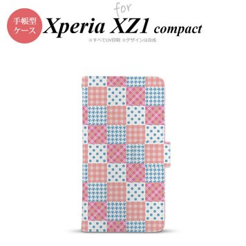 【手帳型 スマホ カバー ケース】【SO02K】【エクスペリア XZ1】手帳型 ケース SO-02K スマホ カバー Xperia XZ1 Compact エクスペリア パッチワーク風 ピンク×水色 nk-004s-so02k-dr1062【メール便送料無料】