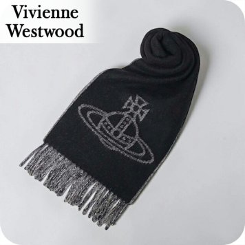 ヴィヴィアン ウエストウッド マフラー メンズ レディース ブランド Vivienne Westwood ロゴ W01MK-N402 BLACK WHITE ビビアン