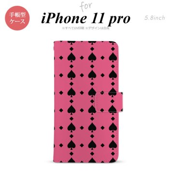 iPhone11Pro iPhone11 Pro 手帳型スマホケース カバー トランプ スペード ピンク 黒  nk-004s-i11p-dr538