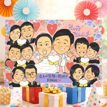 結婚式の記念に、似顔絵で幸せ体験しませんか。 プレゼント 似顔絵 結婚祝い 名入れ 贈り物 ギフト 手描き 結婚式 披露宴 サンクスボード 感謝 お祝い 大人数 新郎新婦 友達 職場 同僚 名入れ 下書き確認 修正無料 似てる 宝物 一生もの 実績多数 新郎新婦ギフト 入籍 サンクスボード 宝物 婚礼 オーダーメイド オリジナル お祝い返し お祝いの品 家族 闘病中の方への励まし クリスマス