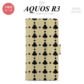 SH-04L/SHV44 AQUOS R3 手帳型スマホケース カバー トランプ クラブ ベージュ 黒  nk-004s-r3-dr533