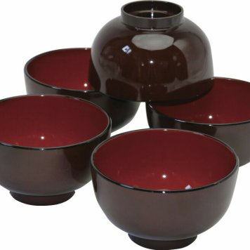 春の贈り物便りレンジ汁椀 溜内朱 5客揃 直径11.4×6.5cm ★食器洗い乾燥機可