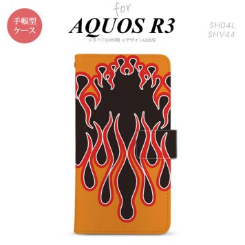 SH-04L/SHV44 AQUOS R3 手帳型スマホケース カバー ファイヤー 炎 黒 赤  nk-004s-r3-dr1304