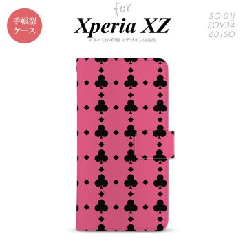 【手帳型 スマホ カバー ケース】【SO01J】【エクスペリア XZ 】手帳型 ケース SO-01J スマホ カバー XPERIA XZ エクスペリア トランプ(クラブ) ピンク×黒 nk-004s-so01j-dr532【メール便送料無料】