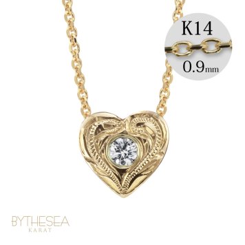 ハワイアンジュエリー ダイヤモンド イエローゴールド ネックレス ハート 14K K14イエローゴールド 一粒ダイヤモンド 鑑定書付 14k カットあずきチェーン太0.9mm ギフトラッピング可能 彼女 妻 女性 レディース プレゼント ハロウィン 【品番：CG-GP103-CH123】