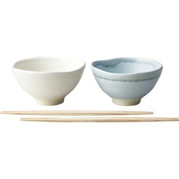 冬の贈り物ご挨拶  くすみ 茶碗 ペア ホワイト/グレー 直径12.2×6.7cm