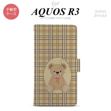 SH-04L/SHV44 AQUOS R3 手帳型スマホケース カバー くま チェック 茶  nk-004s-r3-dr751