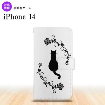 iPhone14 iPhone14 手帳型スマホケース カバー 猫とバラ 2022年 9月発売 nk-004s-i14-dr1143