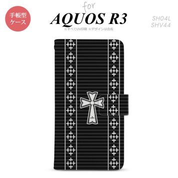 SH-04L/SHV44 AQUOS R3 手帳型スマホケース カバー ゴシック 黒 白  nk-004s-r3-dr1011