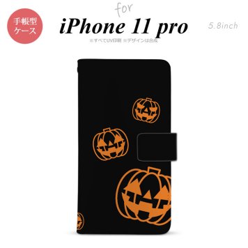 iPhone11Pro iPhone11 Pro 手帳型スマホケース カバー ハロウィン カボチャスタンプ 黒  nk-004s-i11p-dr404