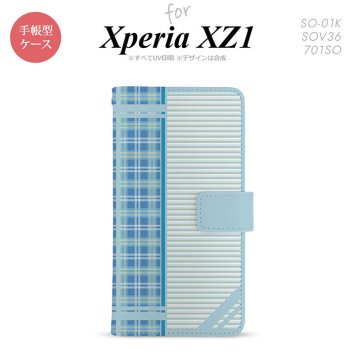 【手帳型 スマホ カバー ケース】【SO01K】【エクスペリア XZ1】手帳型 ケース SO-01K スマホ カバー Xperia XZ1 エクスペリア チェック・ボーダー 青 nk-004s-so01k-dr1604【メール便送料無料】