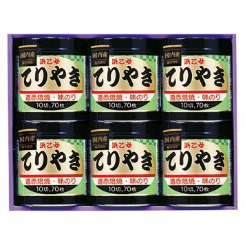 夏の贈り物お中元 遠赤焙焼 味のりてりやき詰合せ 浜乙女 味付のり（10切70枚）×6