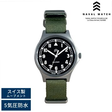 Naval Watch ミリタリーウォッチ 腕時計 MIL.-03RA ナバルウォッチアナログ/5気圧防水/文字盤 黒/蓄光/