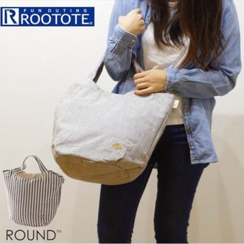 Rootote ルートート トートバッグ サイドポケット ROUND ラウンド 軽い ストライプ 肩掛け ショルダー レディース 大容量