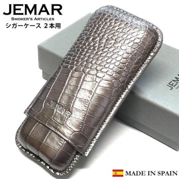 葉巻ケース JEMAR シガーケース クロコ型押し グレー 2本用 本革 スペイン製 牛革 灰色 喫煙具 タバコ 皮 高級 おしゃれ 渋い たばこ かっこいい メンズ ギフト プレゼント
