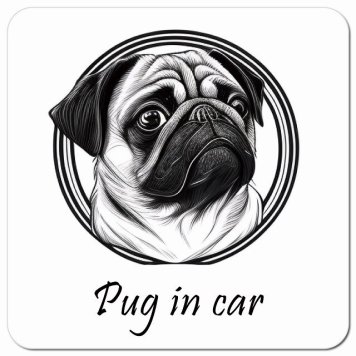 イラスト付 Dog in Car パグ Aタイプ カーサイン 車 マグネットステッカー 犬 マグネット 強力 13x13cm 正方形 おしゃれ かわいい ドラレコステッカー 安全対策 危険運転 煽り運転 アニマル 動物 犬種別 屋外 防水 屋内