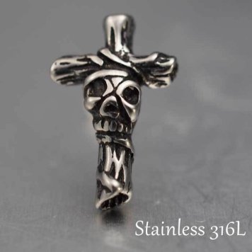 シルバーピアス メンズ スカル×クロス スタッド 金属アレルギー対応ステンレス1P 片耳用 片方 シングル 骸骨 ドクロ 髑髏 黒 ブラック アラベスク 男性用 アクセサリー おしゃれ かっこいい【全品1個ずつバラ売り】 プレゼント