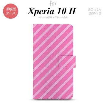 Xperia10 II 手帳型 スマホケース 全面印刷 おしゃれ ストラップホール有り ストライプ ピンク nk-004s-xp102-dr715