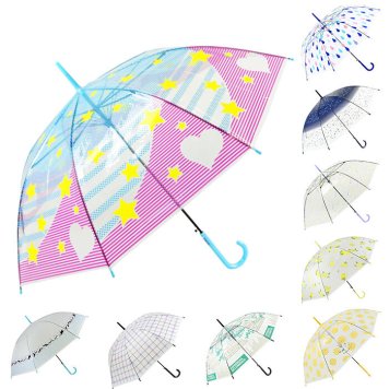 ビニール傘 オシャレ 通販 傘 透明 半透明 長傘 ジャンプ傘 雨傘 ジャンプ レディース 58cm 58センチ 通学 通勤 POE 大人 かわいい 柄 パターン 丈夫 グラスファイバー骨 レディース雨傘