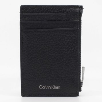 カルバンクライン　CK　Calvin Klein　フラグメントケース　LV04D1244G UB1　ブラック BLACK　カウフルグレインレザー　FOIL EMBOSS N/S ZIP CARDHOLDER　フォイル エンボス ノース・サウス ジップ カードホルダー　Europeライン
