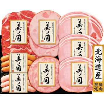 夏の贈り物お中元 北海道 プレミアム 美ノ国 ニッポンハム 熟成ロースハム（45g）×3、熟成あらびきウインナー・白い熟成あらびきウインナー（各60g）・熟成あらびきステーキ（47g）・熟成ビアシンケン（40g）・肩ロース生ハム（30g）×各1