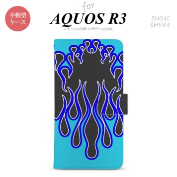 SH-04L/SHV44 AQUOS R3 手帳型スマホケース カバー ファイヤー 炎 黒 青  nk-004s-r3-dr1303
