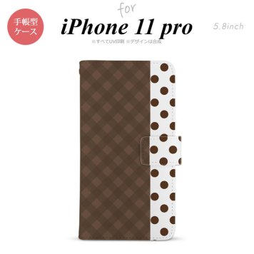 iPhone11Pro iPhone11 Pro 手帳型スマホケース カバー チェック ドット 茶  nk-004s-i11p-dr1525
