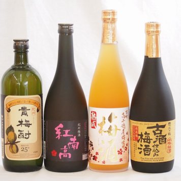 梅酒4本セット(貴梅酎スピリッツ25度(和歌山) 古酒仕込み梅酒 紅南高梅酒20度(和歌山) 高千穂産梅使用熟成梅酒) 720ml×4本
