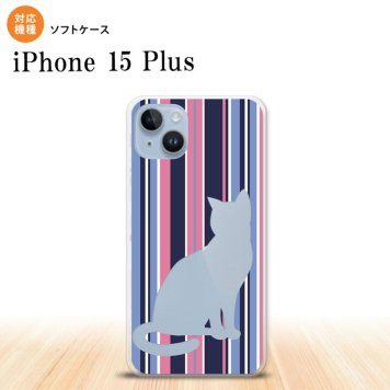 iPhone15 plus iPhone15 plus スマホケース 背面ケースソフトケース 猫 ボーダー A 青ピンク 2023年 9月発売 nk-i15pl-tp965