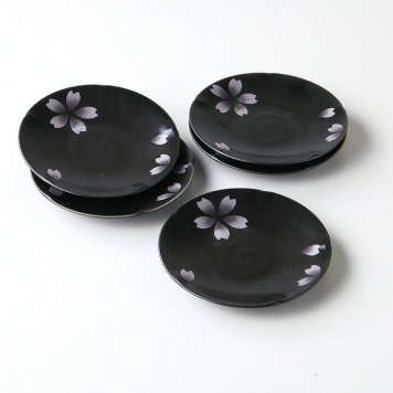 黒白桜 4.5寸皿 5客 磁器 美濃焼 やきものの里から、暮らしを贈ります。　ギフト 食器 セット テーブルウェア