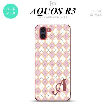 SH-04L SHV44 R3 AQUOS R3 スマホケース カバー アーガイル ピンク グレー +アルファベット nk-r3-1411i
