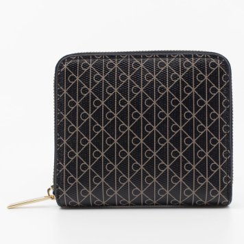 カルバンクライン　CK　Calvin Klein　ラウンドファスナー 二つ折り財布　LV04F1089G 2XA　ブラック Black AOP　モノグラム　EMBLEM AOP SQUARE ZIP AROUND　エンブレム エーオーピー スクエア ジップ アラウンド　Europeライン