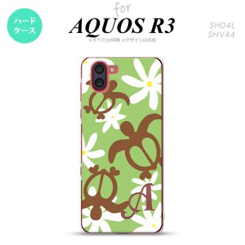 SH-04L SHV44 R3 AQUOS R3 スマホケース カバー ホヌ ティアレ 緑 +アルファベット nk-r3-1083i