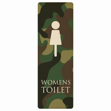 トイレ プレート 木製 WOMENS 迷彩 カラー 長方形 縦書き 6x18cm ドア サインステッカー ピクトサイン トイレマーク表示 案内 注意 施設 御手洗 TOILET おしゃれ シンプル 安全対策