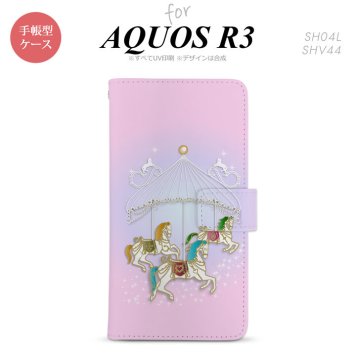 SH-04L/SHV44 AQUOS R3 手帳型スマホケース カバー メリーゴーラウンド ピンク  nk-004s-r3-dr311