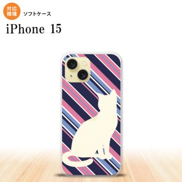 iPhone15 iPhone15 スマホケース 背面ケースソフトケース 猫 ボーダー B 青ピンク 2023年 9月発売 nk-i15-tp966